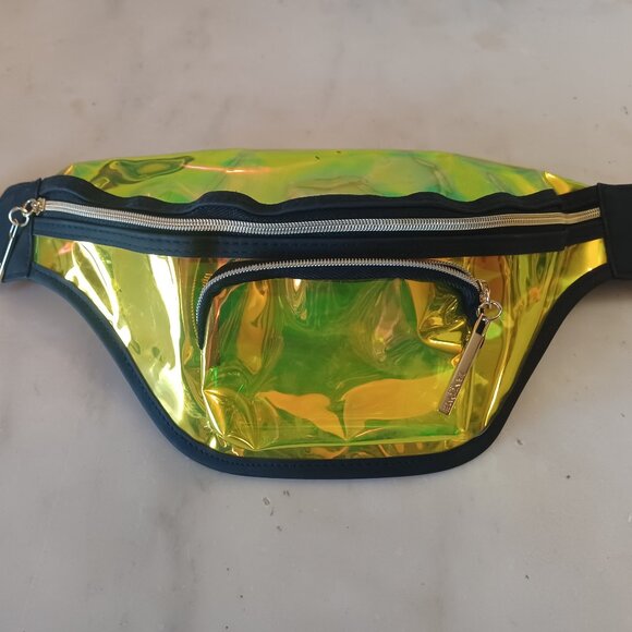 Lancome Translucent Yellow Reflective Fanny Pack Belt Bag Double Zip Adjustable - Picture 2 of 7
